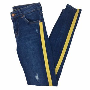 Bershka Denim Distressed Skinny Jean Yellow Stripe